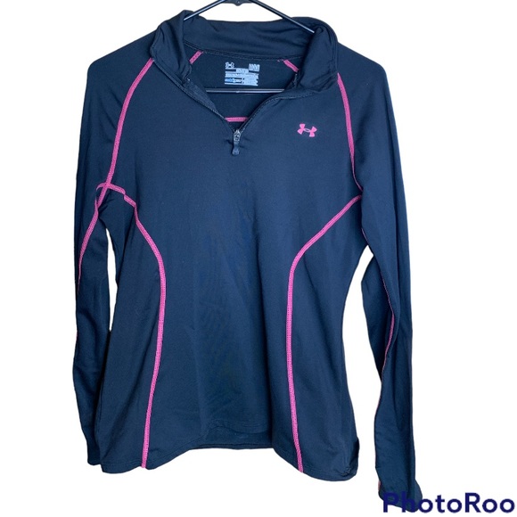 Under Armour Tops - Under Armour semi-fitted athletic top. Long sleeve Pink and black with zipper.